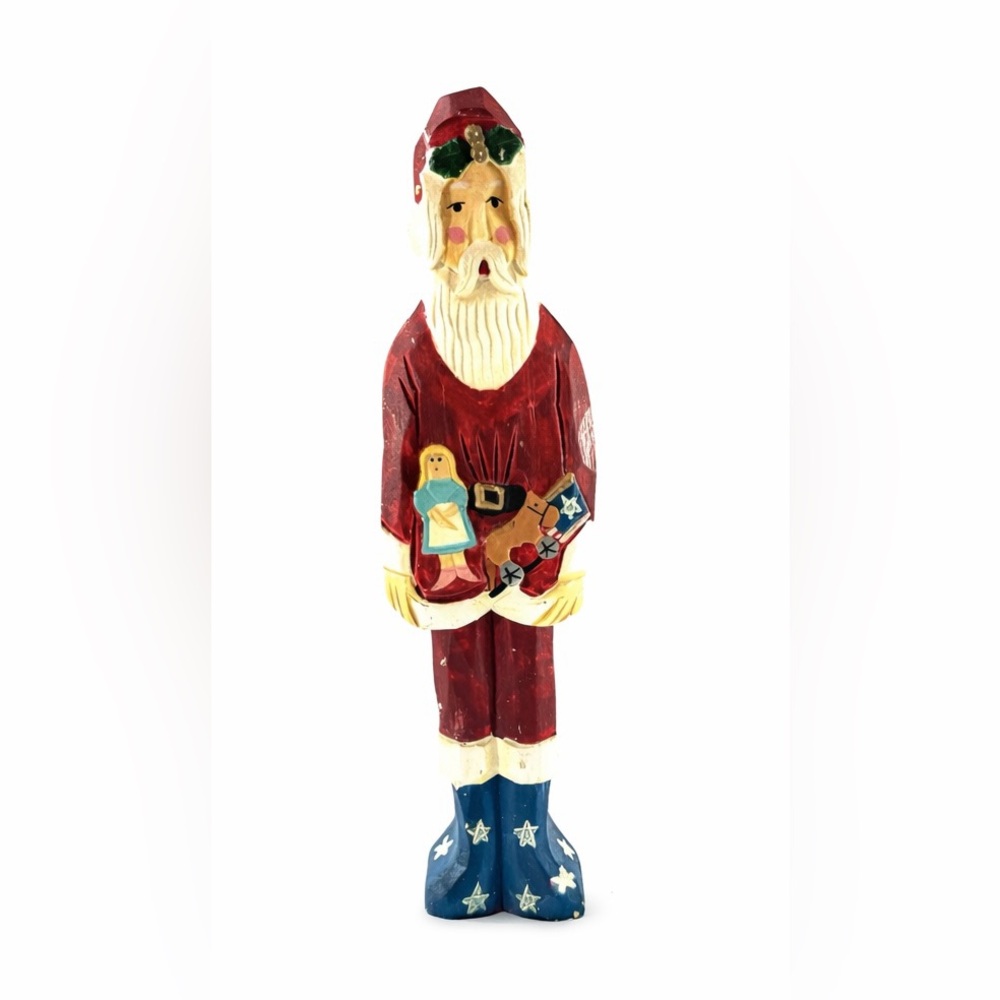 1993 Applause Wood American Santa 9” Hand Painted Folk Art Patriotic Christmas - Picture 2 of 8